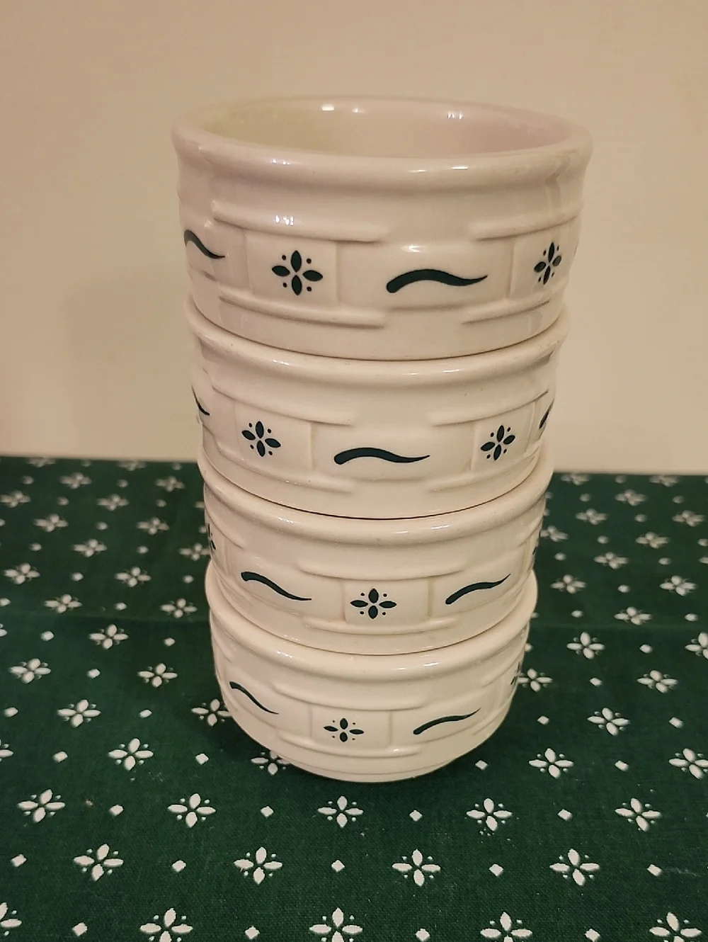 Longaberger Woven Traditions Pottery Heritage Green Set of 4 Ramekins